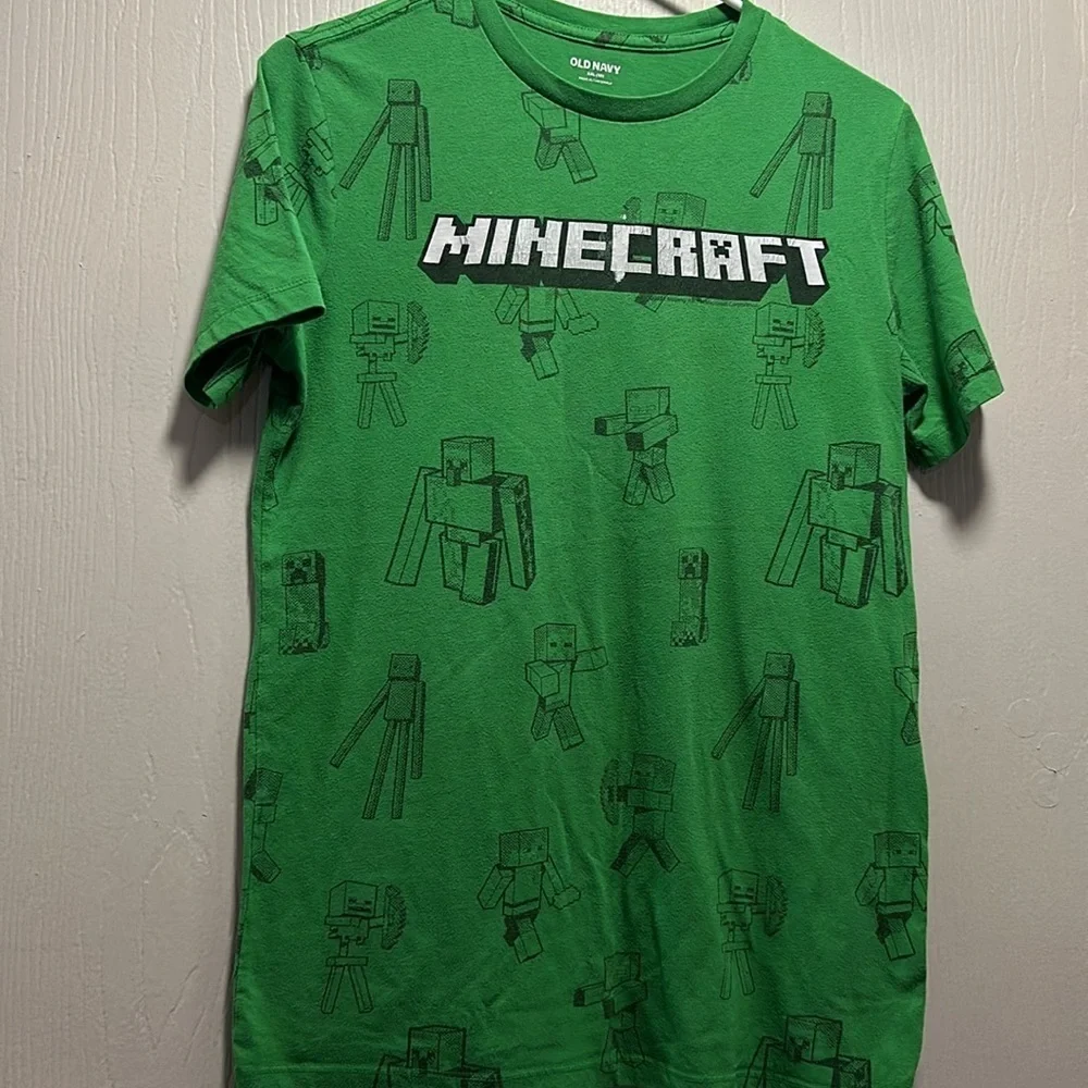 Old Navy Boys XXL (18) Minecraft Creeper Green T-Shirt | Gaming Tee | Kids Youth